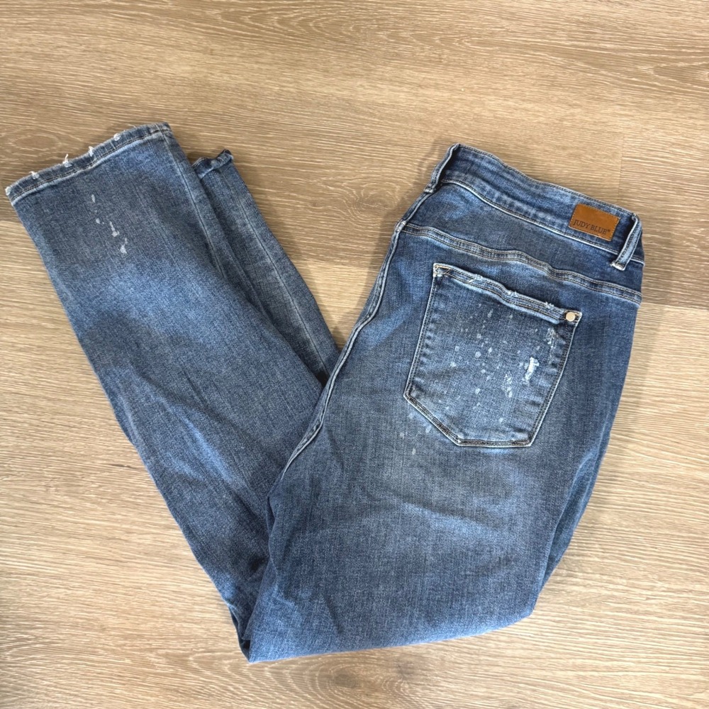 Judy Blue Jeans Womens 20W Blue Distressed Boyfriend Fit Denim‎ Pants